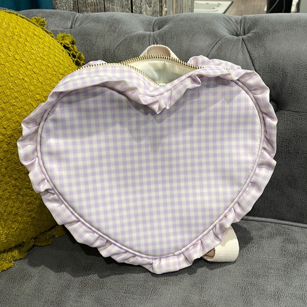 Stoney Clover Lane ruffle lavender gingham mini backpack.